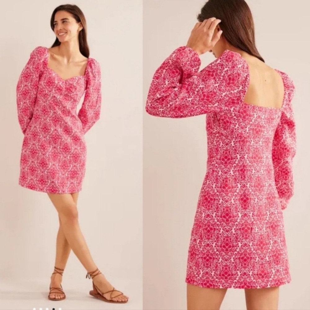 Boden | Red White Linen Peony Vine Terrace Dress Sz 8